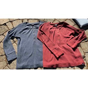 2 Patagonia Henley Thermal Waffle Weave Knit Maroon Blue WOMENS Shirt LOT size M